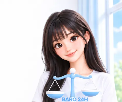 저울을 들고 컨텐츠이용료현금화 뜻을 차분히 비교하는 3D 인물